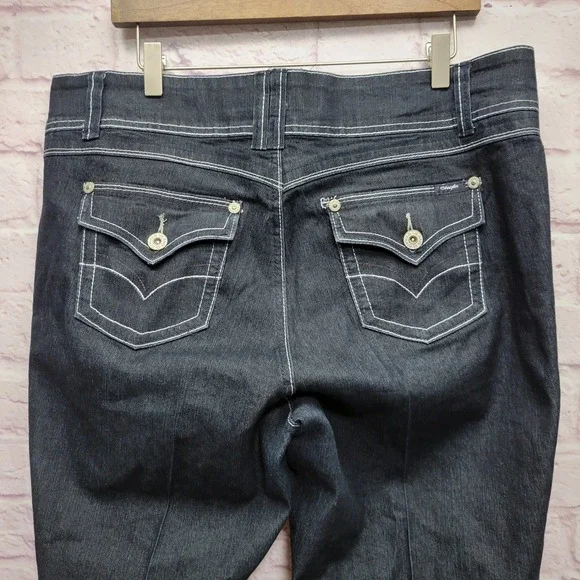 Y2K Angels Jeans Capri Cuffed Denim Womens 20 Triple Button Casual Dark Wash - Picture 4 of 9